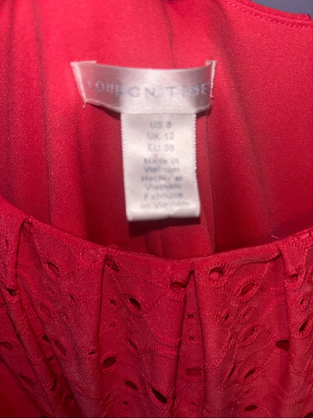 London Times Red Eyelet Sleeveless Fit & Flare Midi Dress - Picture 3 of 8